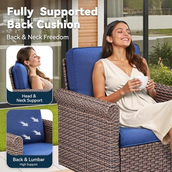 Patio Wicker Chairs Swivel Rocker, 2025 New Outdoor Swivel Rocking Chairs Set with Side Table, 3 PCS Patio Furniture Sets for Patio Deck Porch Pool (Blue, 3 PCS Side Table) - Image 3