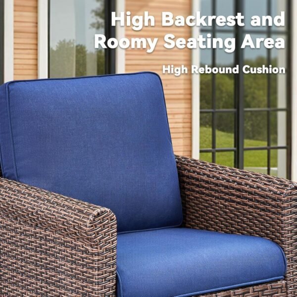 Patio Wicker Chairs Swivel Rocker, 2025 New Outdoor Swivel Rocking Chairs Set with Side Table, 3 PCS Patio Furniture Sets for Patio Deck Porch Pool (Blue, 3 PCS Side Table) - Image 4