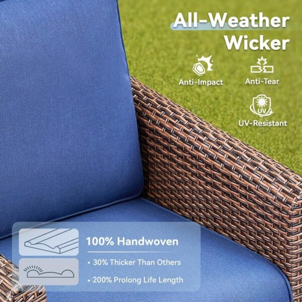 Patio Wicker Chairs Swivel Rocker, 2025 New Outdoor Swivel Rocking Chairs Set with Side Table, 3 PCS Patio Furniture Sets for Patio Deck Porch Pool (Blue, 3 PCS Side Table) - Image 5