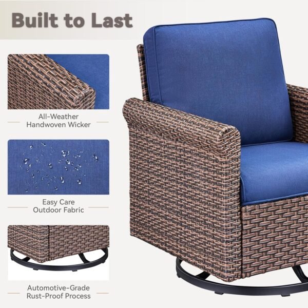 Patio Wicker Chairs Swivel Rocker, 2025 New Outdoor Swivel Rocking Chairs Set with Side Table, 3 PCS Patio Furniture Sets for Patio Deck Porch Pool (Blue, 3 PCS Side Table) - Image 8