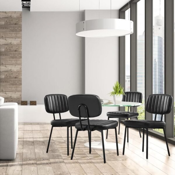 Sweetcrispy Dining Chairs Set of 6, Upholstered Mid Century Modern Kitchen Dining Room Accent Chairs with Faux Leather Cushion Seat & Metal Legs for Kitchen, Living Room - Black - Image 2