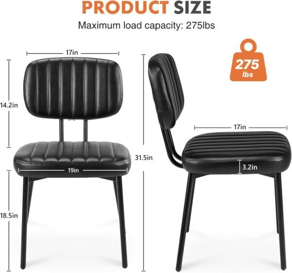Sweetcrispy Dining Chairs Set of 6, Upholstered Mid Century Modern Kitchen Dining Room Accent Chairs with Faux Leather Cushion Seat & Metal Legs for Kitchen, Living Room - Black - Image 3