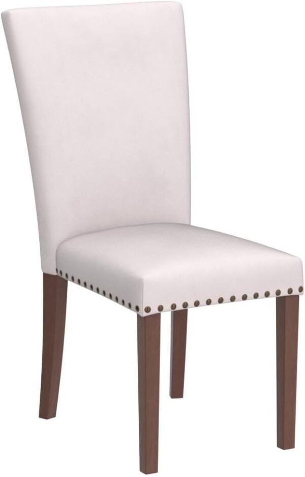 COLAMY Upholstered Parsons Dining Chairs Set of 4, Fabric Dining Room Kitchen Side Chair with Nailhead Trim and Wood Legs - Beige - Image 4