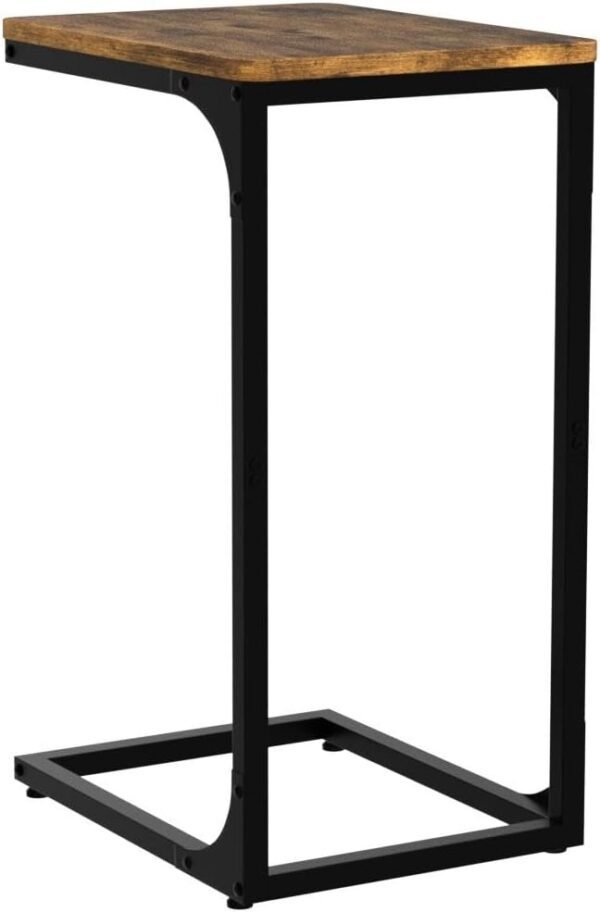 QEEIG C Table Side Table Set of 2 Living Room Sets C Shaped Couch Tray End Tables Farmhouse, Rustic Brown (017-30BN) - Image 4