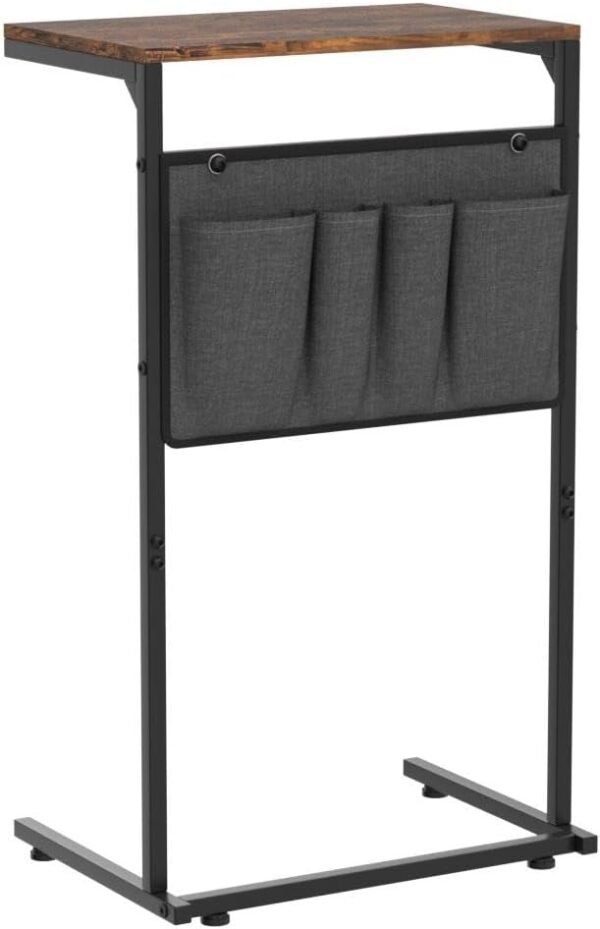 Vantic C Shaped End Table, Small Side Table for Couch and Recliner, Slide Under Sofa Tray Desk with Storage Bag for Living Room and Bedroom, Rustic Brown - Image 4