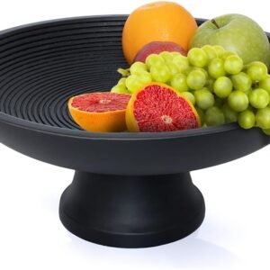Folkulture Wooden Fruit Bowl for Kitchen Counter | 12" Large Premium Banana Fruit Basket for Kitchen | Black Wood Bowl with Holder, Pedestal for Table Decor, Centerpiece for Dining Table