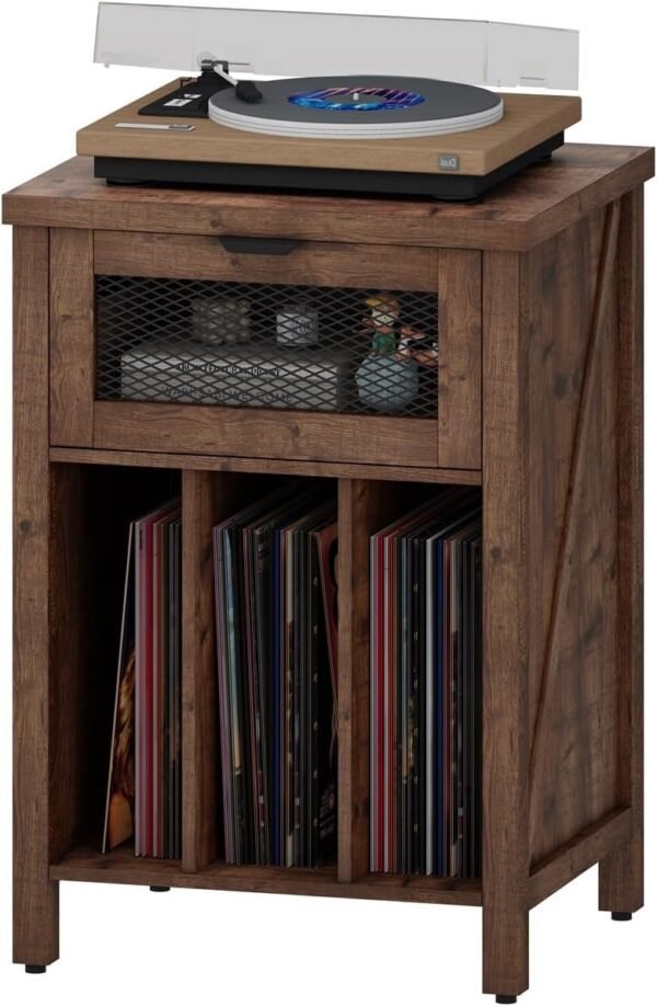 BON AUGURE Record Player Stand with Vinyl Storage, Farmhouse Record Player Cabinet End Table Holds up to 160 Albums, Brown Turntable Stand for Living Room, Bedroom, Office (Rustic Oak) - Image 7