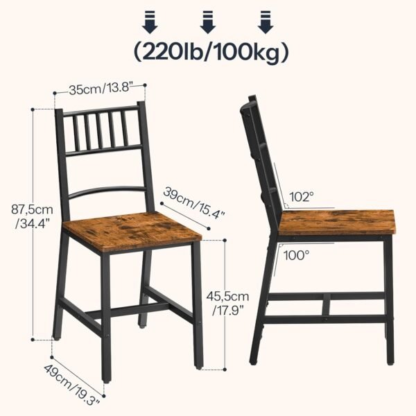 HOOBRO Kitchen Chairs Set of 2, Wooden Dining Room Chairs with Metal Frame, Dining Chairs with Back, Easy to Assemble, Farmhouse Dining Chairs for Kitchen, Living Room, Rustic Brown and Black BF39CD01 - Image 3