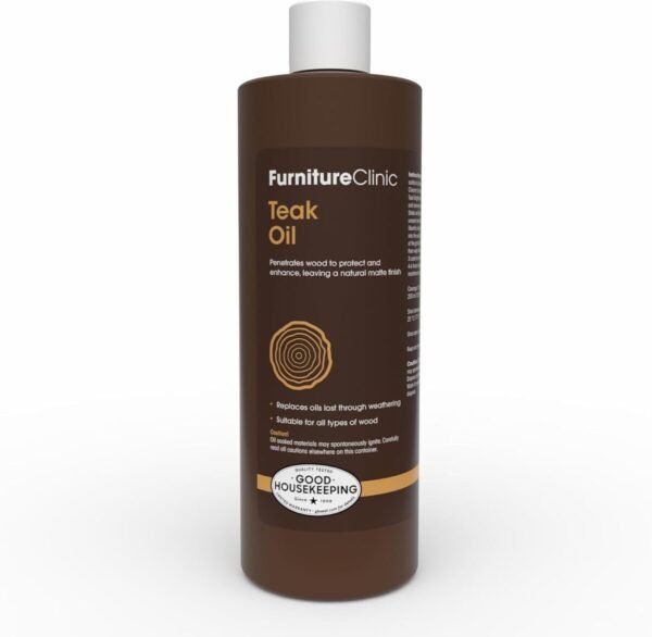 Furniture Clinic Teak Oil | Wood Oil Protects & Cleans Outdoor & Indoor Furniture, Boats, Shower Benches | Restore & Protect Wood, Prevent Drying & Other Damage | Natural Matte Finish | 17oz/500ml