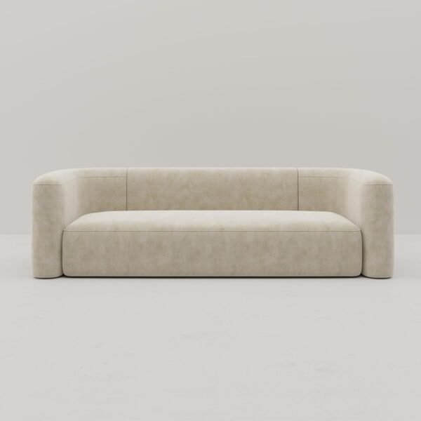 Acanva Luxury Modern Tight Curved Back Velvet Sofa, Minimalist Style Comfy Couch for Living Room Apartment, 3 Seater, Cream - Image 3