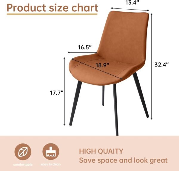 Dining Chairs Set of 4, Modern Kitchen & Dining Room Chairs, Upholstered Faux Leather Cushion Seat and Sturdy Metal Legs (4 Brown Chairs) - Image 3