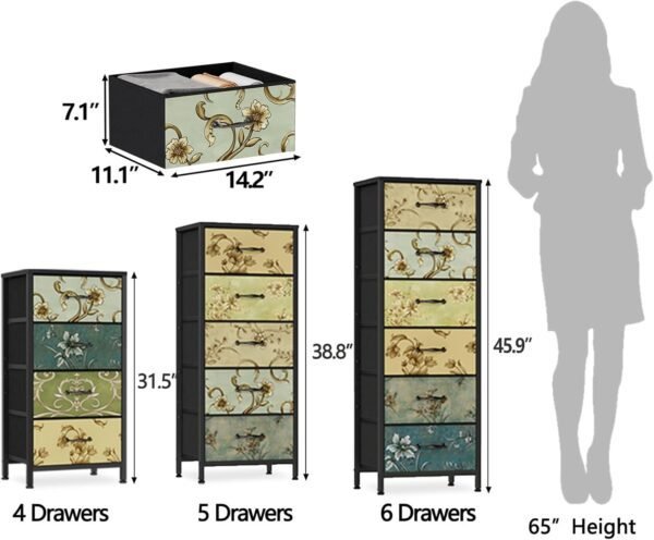 Furnulem Tall 6 Drawers Dresser, Vintage Storage Organizer Unit with Fabric Bins for Bedroom, Living Room, Closet, Nusery, Dorm, Entryway, Bedside Furniture, Sturdy Metal Frame, Wood Top - Image 9
