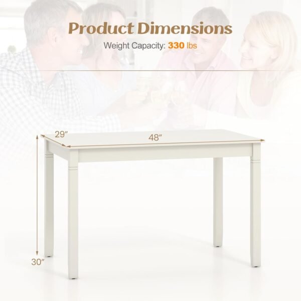 Giantex Dining Table for 4 People, 48” x 29” Kitchen Table with Wood Legs, Rectangular Dinner Table for Small Space, Apartment, Living Room, Dinette Table, Load 330 Lbs, Dining Room Table (White) - Image 3