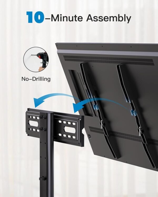 PERLESMITH Universal TV Stand, Table Top TV Stand for 32-60 inch TVs & Monitors, Height Adjustable TV Mount Stand Holds up to 88 lbs with Tempered Glass Base & Wire Management, VESA 400x400mm PSTVS04 - Image 6