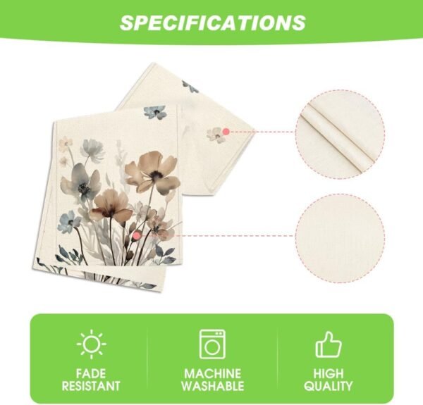 Artoid Mode Brown Poppy Floral Leaves Spring Table Runner, Seasonal Summer Kitchen Dining Table Decoration for Home Party Decor 13x72 Inch - Image 5