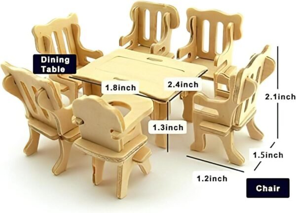 LOVEINUSA DIY Wooden Dollhouse Furniture Set, 3D Puzzle Miniature Room Accessories, Natural Wood - Image 5