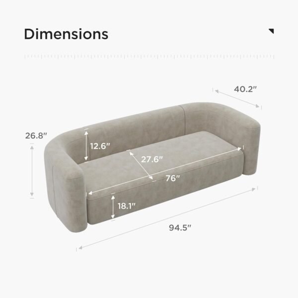 Acanva Luxury Modern Tight Curved Back Velvet Sofa, Minimalist Style Comfy Couch for Living Room Apartment, 3 Seater, Cream - Image 2