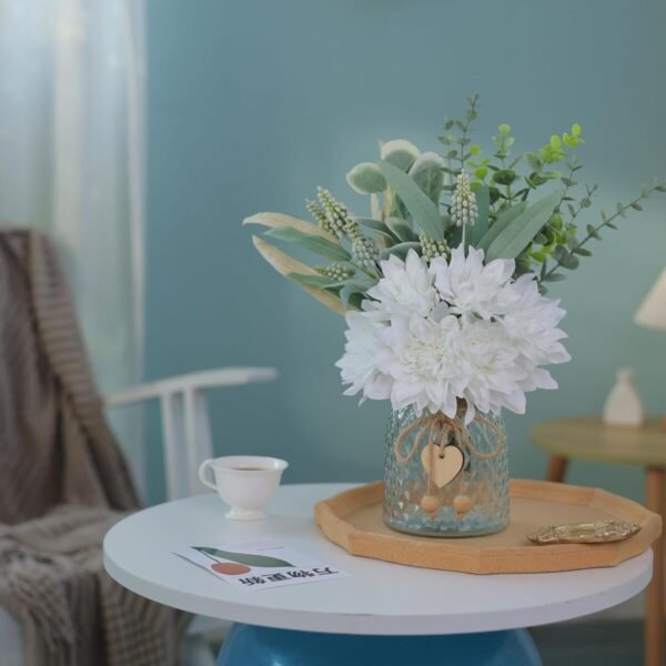 Faux Flowers with Vase,Artificial Silk Flowers in Vase, Fake Plant Eucalyptus and Willow,Flower Arrangement for Home Farmhouse kitchen Dining Table Centerpiece Decorations Coffee Table Decor (White) - Image 4