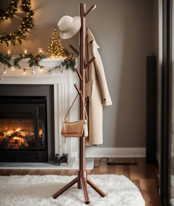 Pipishell Sturdy Wooden Coat Tree with 8 Hooks, 3 Adjustable Sizes for Clothes, Hat Stand Used in Bedroom/Office/Entryway, Brown - Image 8