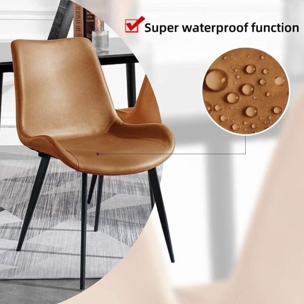 Dining Chairs Set of 4, Modern Kitchen & Dining Room Chairs, Upholstered Faux Leather Cushion Seat and Sturdy Metal Legs (4 Brown Chairs) - Image 6