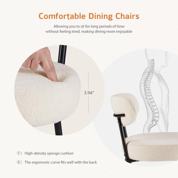 DUMOS Dining Chairs Set of 4, Mid Century Modern Chair Round Upholstered Curved Backrest, Kitchen Vanity Living Room Chairs with Black Metal Legs，Beige - Image 4