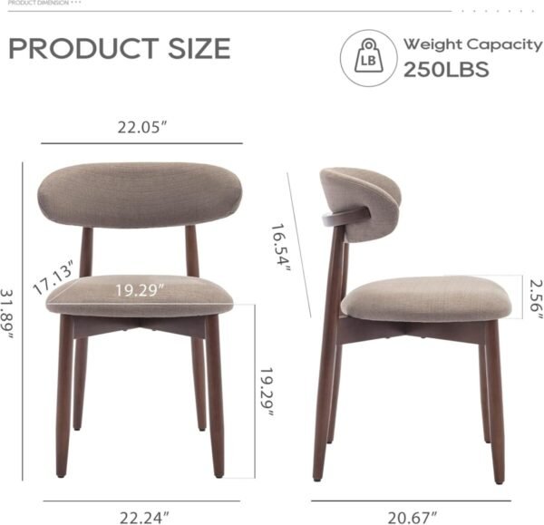 COLAMY Wooden Dining Chairs Set of 4, Modern Fabric Upholstered Dining Room Chair, Farmhouse Kitchen Chairs with Foot Pegs, Camel - Image 2