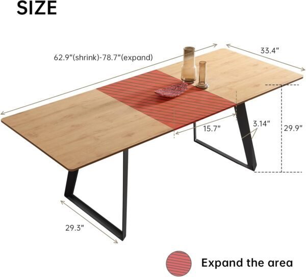 ZckyCine 63"-79" Expandable Dining Table Set for 6, Wood Table & 6 Brown Chairs, Extendable Kitchen Dining Table Set for Kitchen & Dining Room, Modern Oak & Brown - Image 5