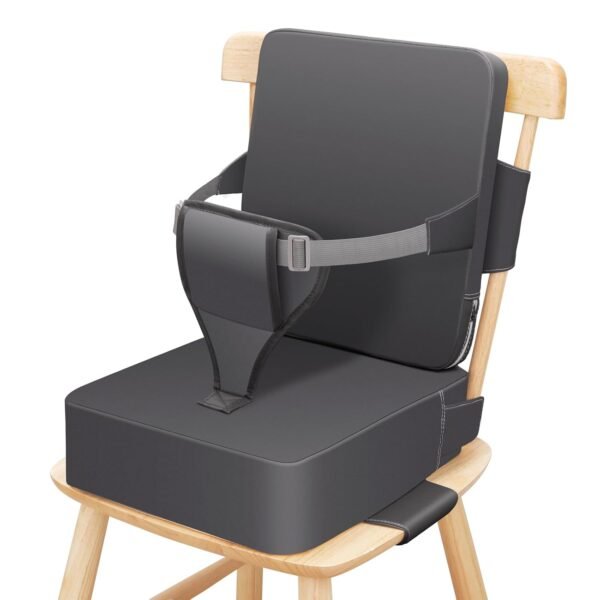 Toddler Booster Seat for Dining Table, Non-Slip Kitchen Chair Booster Seat with Backrest and Adjustable Straps, Portable PU Waterproof Travel Baby Booster Seat Increasing Cushion