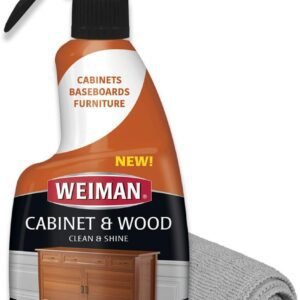 Weiman Cabinet & Wood Clean & Shine Spray - Furniture, Kitchen Cabinets, Baseboard & Trim, Fresh Almond Scent, Microfiber Cloth Included