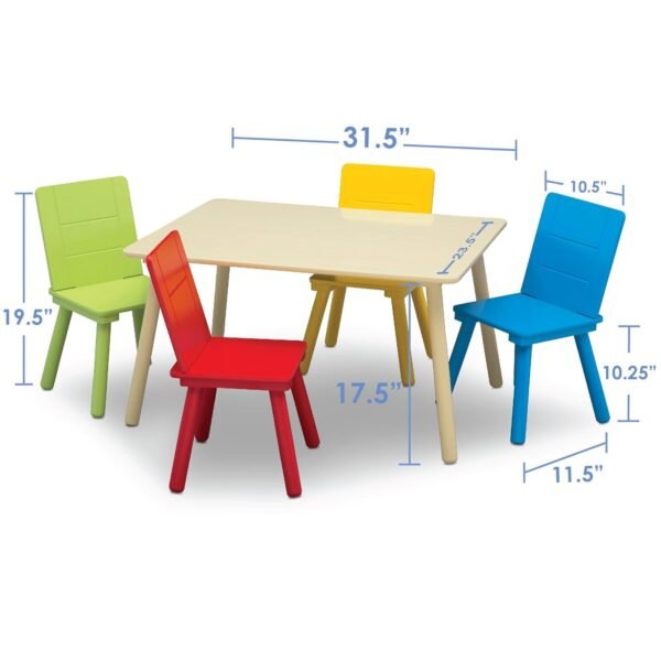 Delta Children Kids Table and Chair Set (4 Chairs Included), Natural/Primary - Image 8