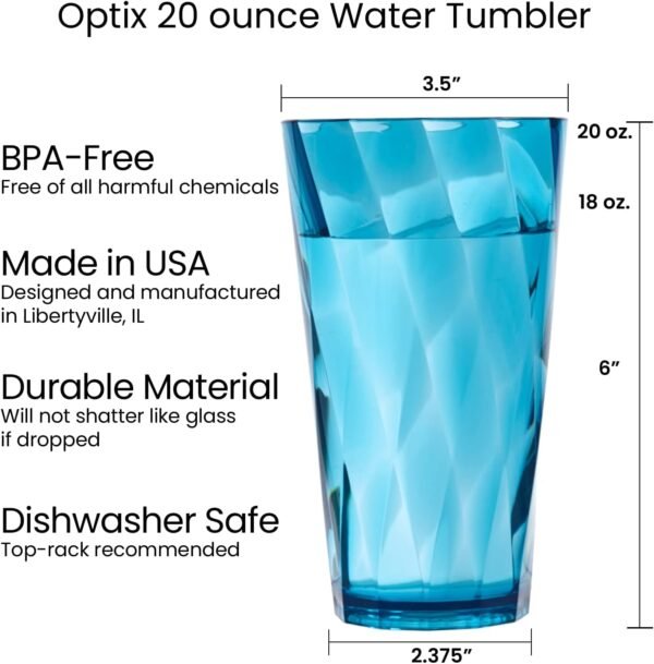 US Acrylic Optix Plastic Reusable Drinking Glasses (Set of 8) 20oz Water Cups in Jewel Tone Colors | BPA-Free Tumblers, Made in USA | Top-Rack Dishwasher Safe - Image 6