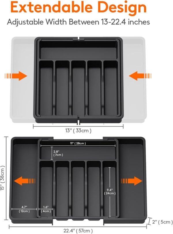 Lifewit Silverware Drawer Organizer, Expandable Utensil Tray for Kitchen, BPA Free Flatware and Cutlery Holder, Adjustable Plastic Storage for Spoons Forks Knives, Large, Black - Image 3