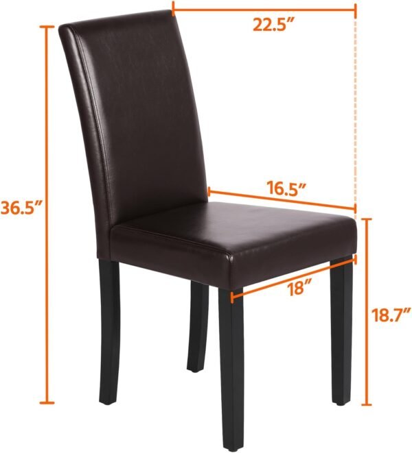 Yaheetech Dining Chairs Set of 4 PU Leather Dining Room Chairs with Waterproof Surface and Wood Legs for Kitchen Restaurant and Living Room, Dark Brown - Image 3