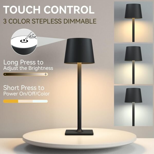 2 Pack Rechargeable Table Lamps,Cordless Lamp with 6000mAh Battery Operated, Portable Indoor/Outdoor Table Lamp for Patio Restaurant Home Dinner Dining Kitchen,Waterproof & Wireless - Image 5