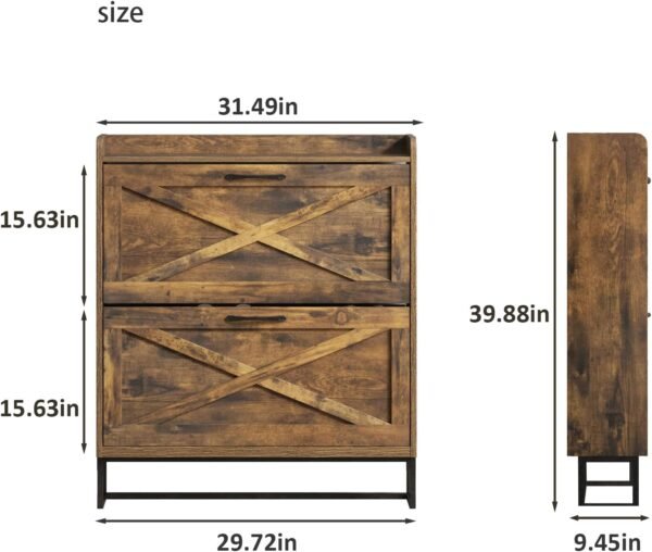 Maupvit Shoe Storage Cabinet with 2 Flip Drawers, Freestanding Organizer with Metal Legs for Entryway, Narrow Shoe Rack Cabinet, Rustic Brown - Image 2