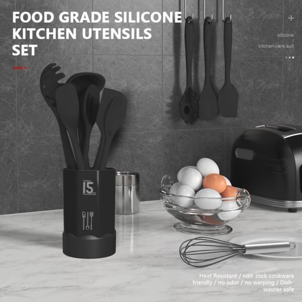 Silicone Cooking Utensils Set - 446°F Heat Resistant Kitchen Utensils,Turner Tongs,Spatula,Spoon,Brush,Whisk,Kitchen Utensil Gadgets Tools Set for Nonstick Cookware,Dishwasher Safe (BPA Free) - Image 2
