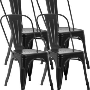 FDW Metal Dining Chairs Set Of 4 Indoor Outdoor Chairs Patio Chairs Kitchen Metal Chairs 18 Inch Seat Height Restaurant Chair Metal Stackable Chair Tolix Side Bar Chairs 330LBS Weight Capacity