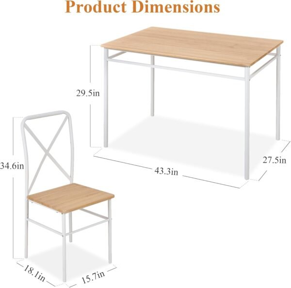 VECELO 5-Piece Kitchen Dining Table Set, Wood Tabletop & Heavy-Duty Metel Frame, Rectangle Dinette with 4 Chairs for Small Space, Breakfast Nook, Natural & White - Image 4
