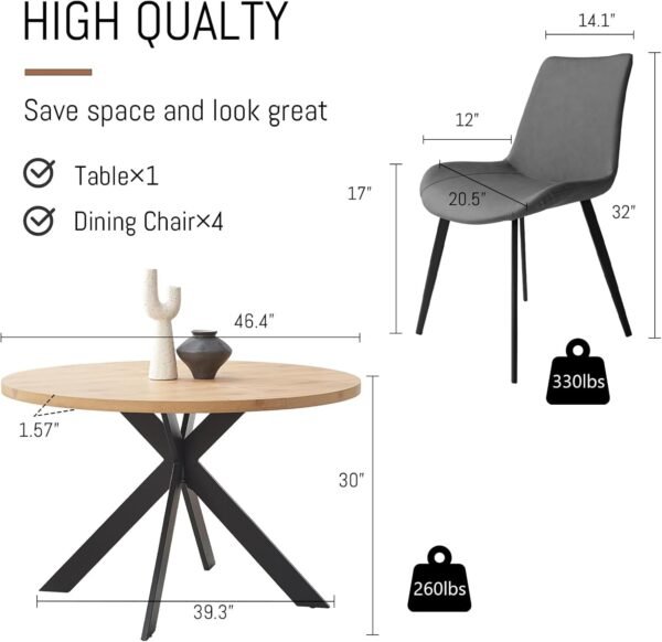 46.4" Round Dining Table Set, Mid Century Modern Round Dining Table for 4-6 Person, w/Steel Legs, Coffee Table for Kitchen Dining Room, Office, Save Space - Image 2