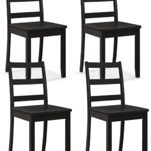 Giantex Wood Dining Chairs Set of 4 Black- Wooden Armless Kitchen Chairs with Solid Rubber Wood Legs, Non-Slip Foot Pads, Max Load 400 Lbs, Farmhouse Style High Ladder Back Wooden Dining Room Chairs