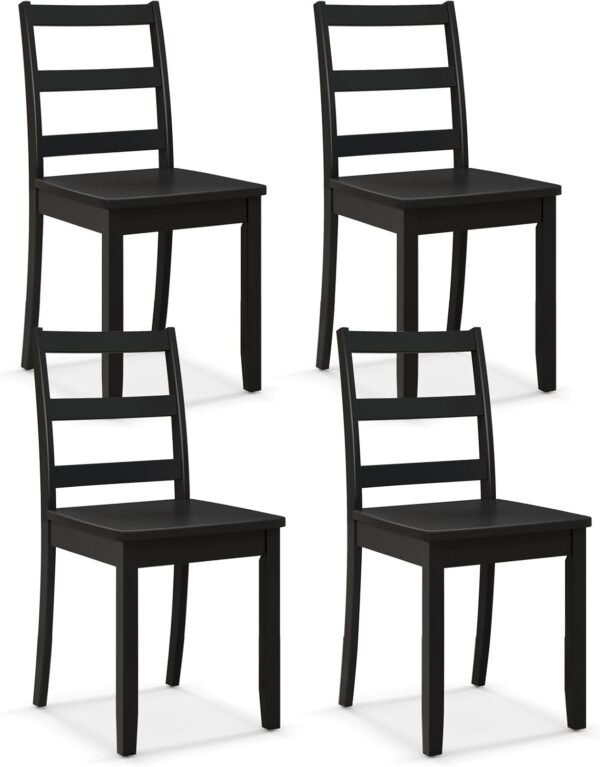 Giantex Wood Dining Chairs Set of 4 Black- Wooden Armless Kitchen Chairs with Solid Rubber Wood Legs, Non-Slip Foot Pads, Max Load 400 Lbs, Farmhouse Style High Ladder Back Wooden Dining Room Chairs