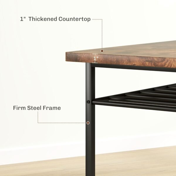 HOMCOM 3-Piece Dining Table Set for 2, Small Kitchen Table and Chairs with Built-in Storage Rack and Steel Frame, for Breakfast Nook and Small Space, Rustic Brown - Image 7