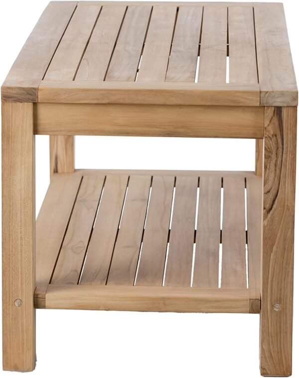 Teak Wood Side Table with Storage, Indoor and Outdoor Wooden Furniture for Deck, Porch, Balcony, Living Room, Bedroom and Backyard (36" D x 18" W x 16" H) - Image 6
