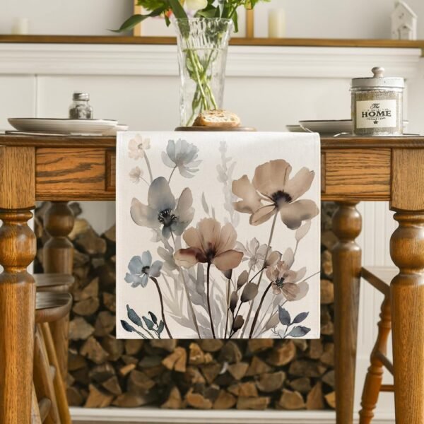Artoid Mode Brown Poppy Floral Leaves Spring Table Runner, Seasonal Summer Kitchen Dining Table Decoration for Home Party Decor 13x72 Inch - Image 2