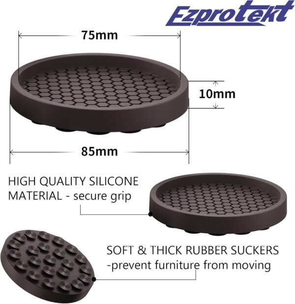 3 Inch Non Slip Furniture Coasters, 12 PCS Round Rubber Furniture Caster Cups, Anti-Sliding Furniture Pads for Hardwoods Floors Bed Stopper Protectors (Dark Brown) - Image 4