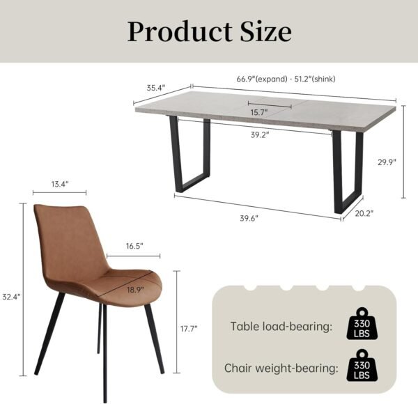 ZckyCine Modern Mid-Century Dining Table Set for 4-6 People Kitchen Dining Room Table Set Extendable Wood Dining Table and 4 Upholstered Chairs, Home Kitchen Furniture - Image 2