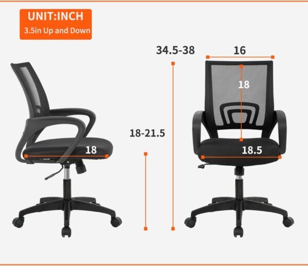 Home Office Chair Ergonomic Desk Chair Mesh Computer Chair with Lumbar Support Armrest Executive Rolling Swivel Adjustable Mid Back Task Chair for Women Adults, Black - Image 3