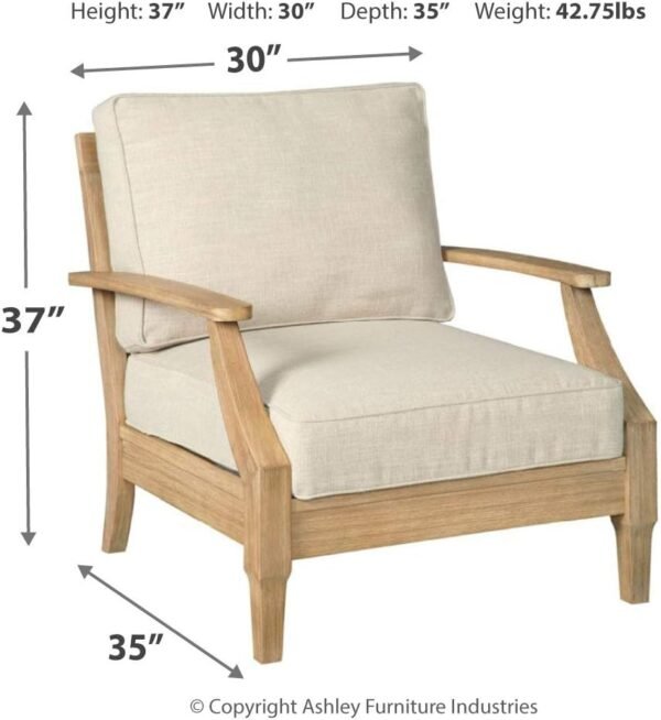 Signature Design by Ashley Clare View Outdoor Eucalyptus Wood Single Cushioned Lounge Chair, Beige - Image 3