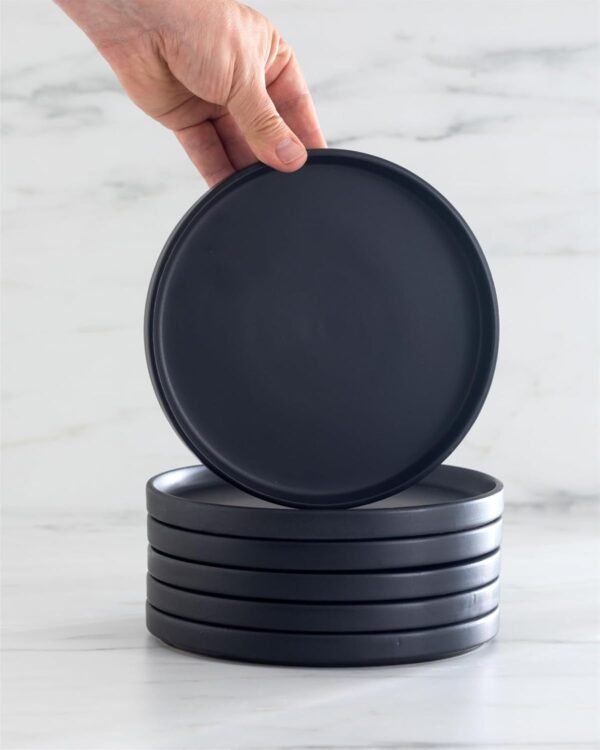 Matte Black Dinnerware Set - Ultra Chic Black Stoneware Dinnerware Sets for 4-16 pcs. Matte Black Plate Set - Dishwasher and Microwave Safe - Black Plates Ceramic and Bowls - Black Dishware - Image 7