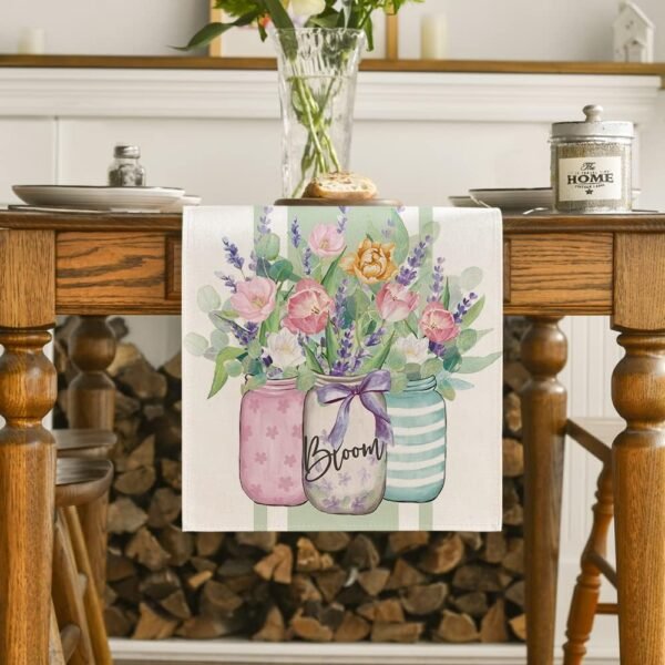 Artoid Mode Vase Bloom Tulip Lavender Summer Table Runner, Seasonal Spring Kitchen Dining Table Decoration for Home Party Decor 13x72 Inch - Image 2